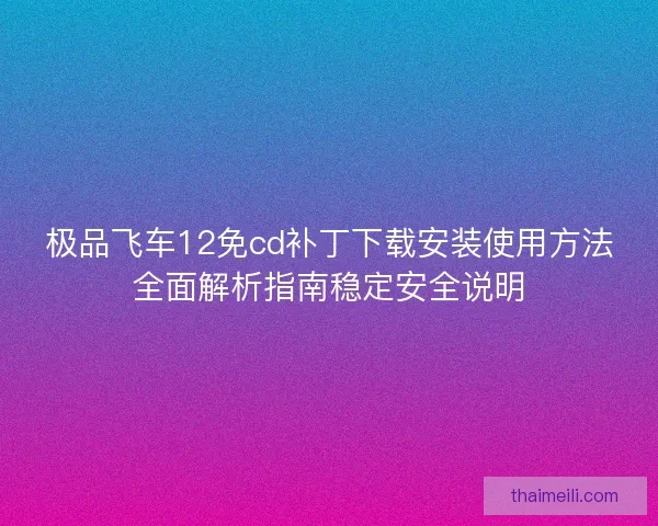极品飞车12免cd补丁下载安装使用方法全面解析指南稳定安全说明